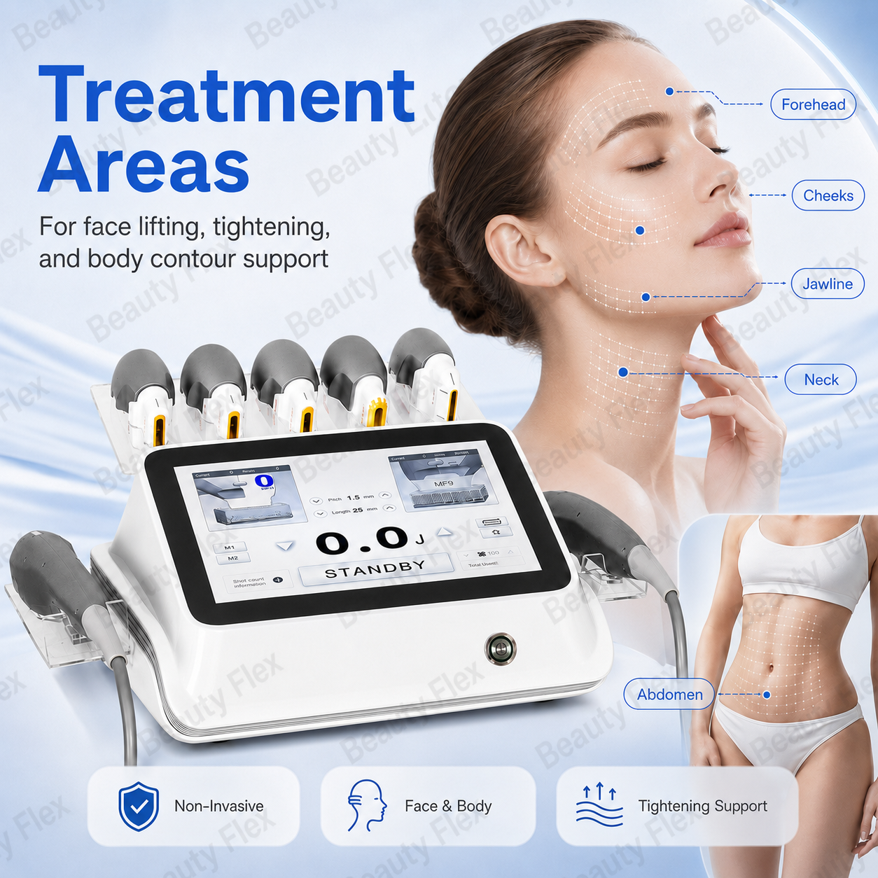 7D HIFU face and body treatment areas