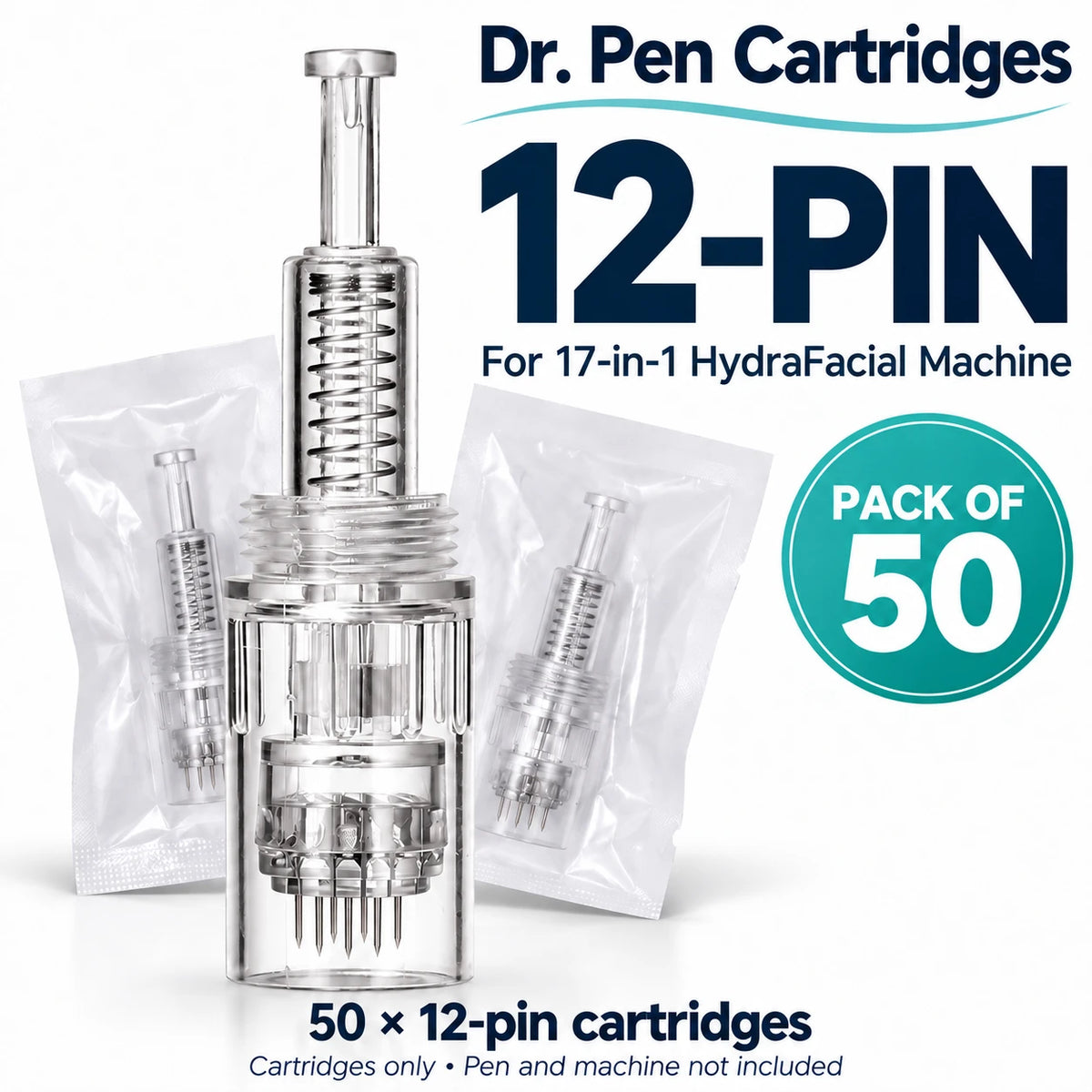 Dr. Pen 12-pin cartridges – pack of 50 for 17-in-1 HydraFacial machine